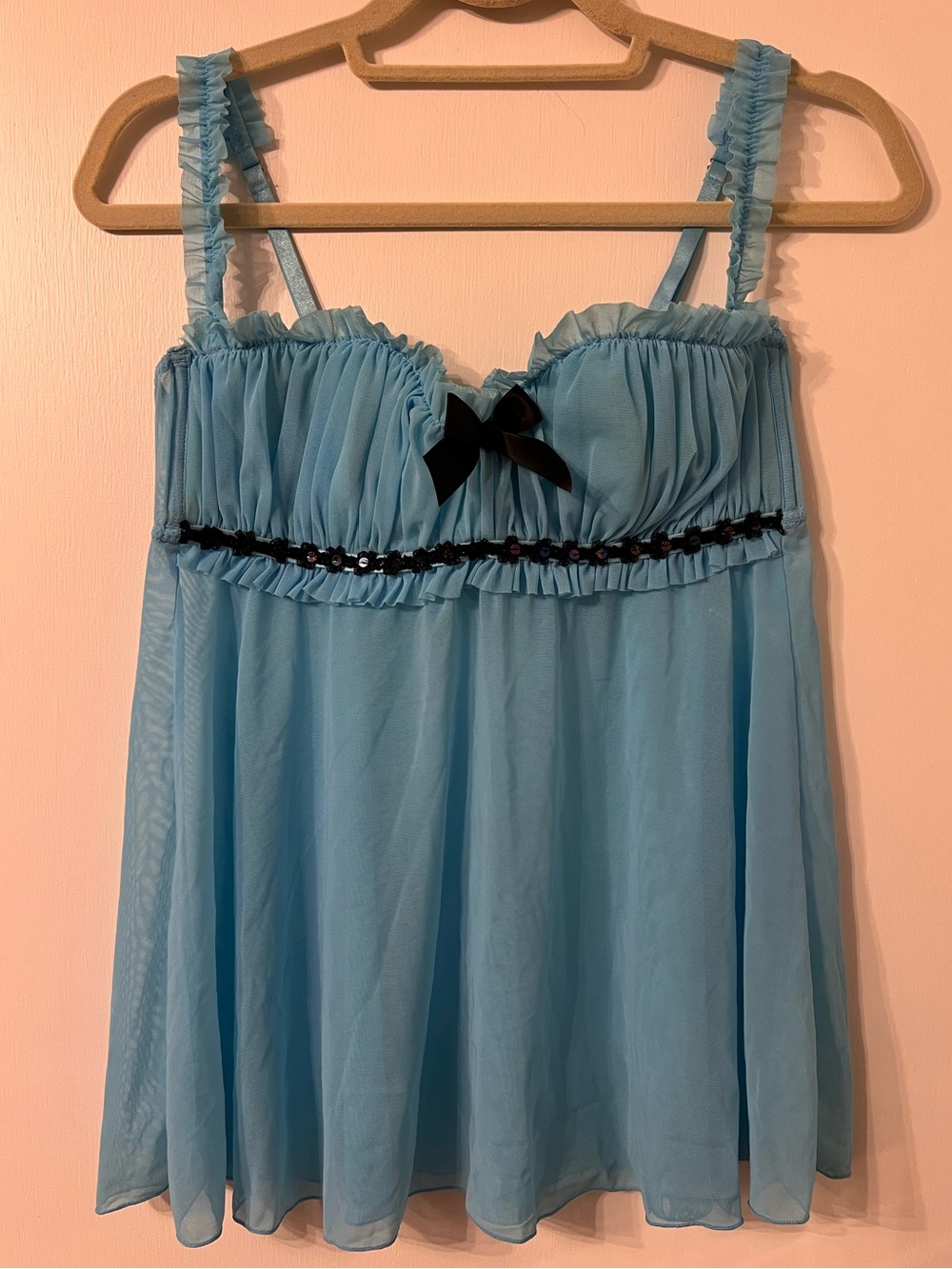 FREDERICKS OF HOLLYWOOD TEAL BLUE CORSET RUCHED BABYDOLL TEDDY TANK ✨